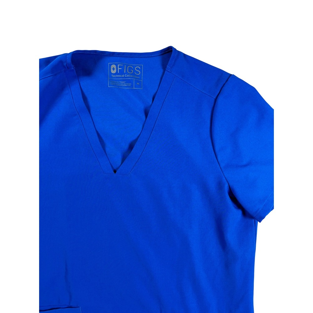FIGS Technical Collection Royal Blue V-Neck Scrub Top Women Medium Short Sleeve